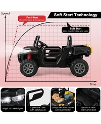 Gymax 24V Kids Ride On Dump Truck 2-Seater Electric w/ Remote Control Rose Red
