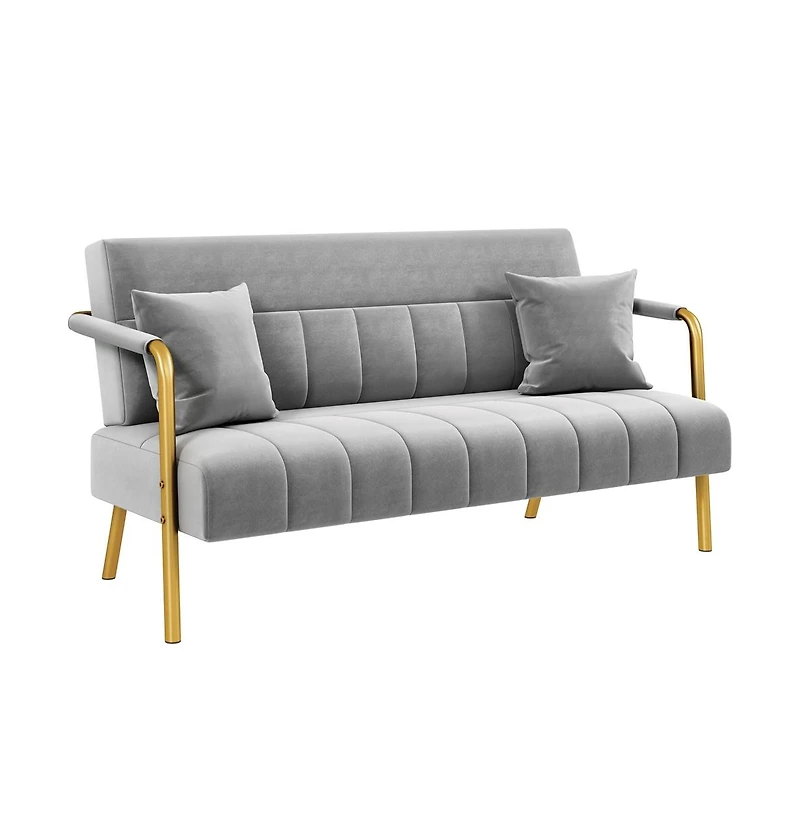 Yaheetech 56.5 W Upholstered Sofa Couch with Gold-tone Metal Arms and Legs
