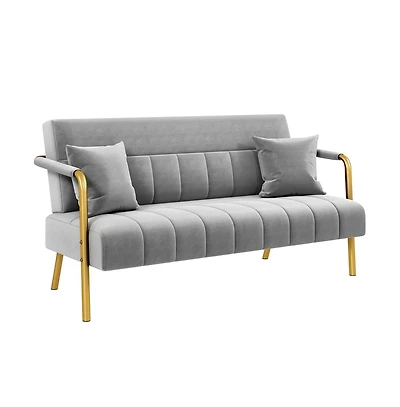 Yaheetech 56.5 W Upholstered Sofa Couch with Gold-tone Metal Arms and Legs