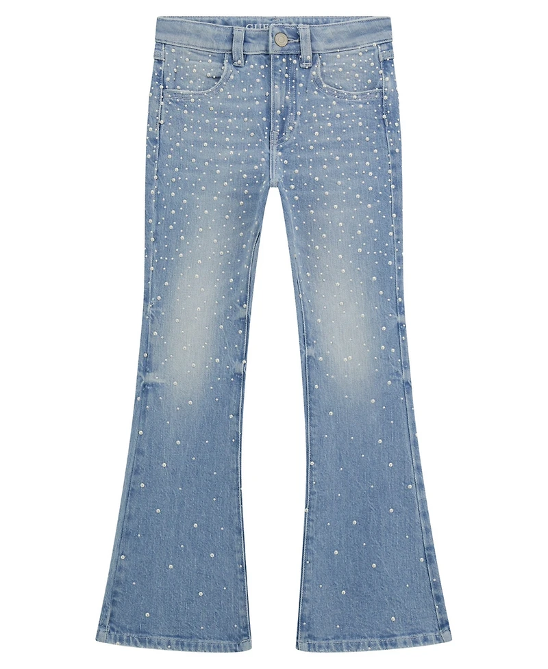 Guess Big Girls Denim Flare with All-Over Heat Seal Pearls Pants