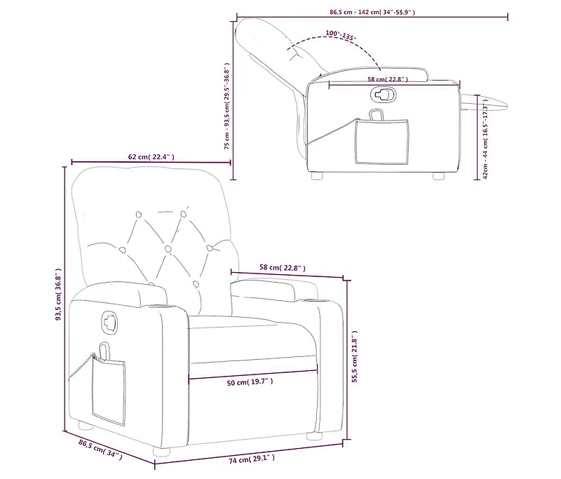 Massage Recliner Chair Dark Green Fabric