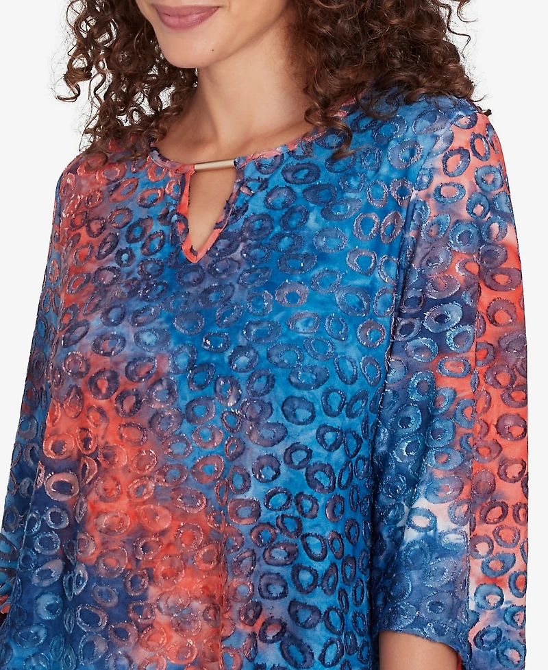 Ruby Rd. Petite Scoop Neck Jacquard Knit Top with Bar Detail