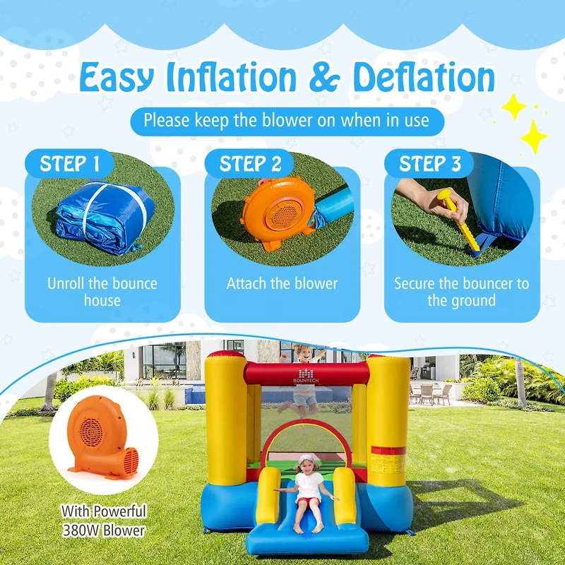 Inflatable Bouncer Kids Slide Bounce House for Indoor Outdoor with 350W Blower