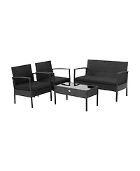 Vebreda 4 Pieces Patio Rattan Furniture Set with Cushion