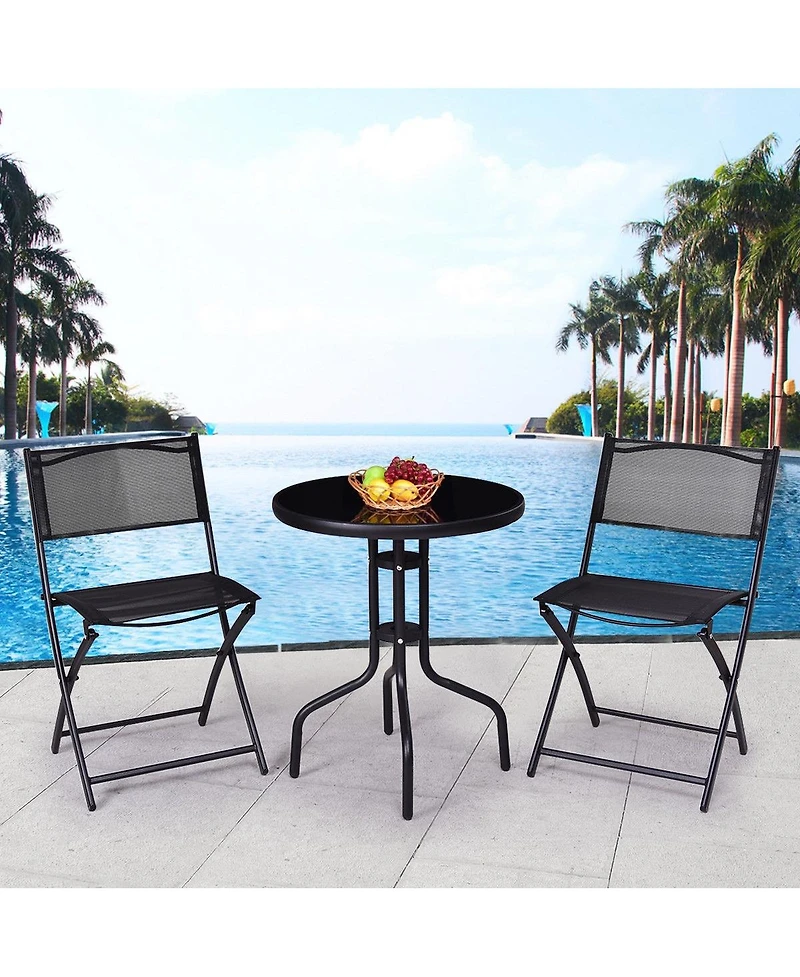 Sugift 3 Pieces Folding Bistro Table Chairs Set for Indoor and Outdoor