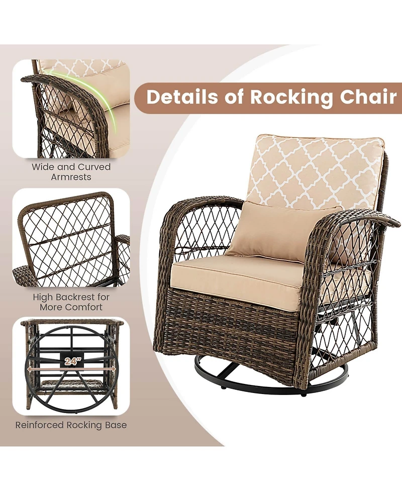 Sugift 3 Pieces Outdoor Wicker Conversation Set with Tempered Glass Coffee Table