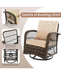 Sugift 3 Pieces Outdoor Wicker Conversation Set with Tempered Glass Coffee Table