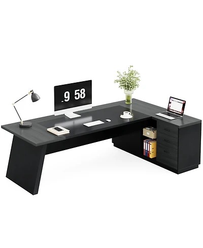 Tribesigns 78" L-Shaped Executive Desk, Large Office Desk with Drawers and Lateral File Cabinet, Business Furniture Storage Shelves, Modern Compu