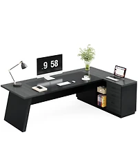 Tribesigns 78" L-Shaped Executive Desk, Large Office Desk with Drawers and Lateral File Cabinet, Business Furniture Storage Shelves, Modern Compu