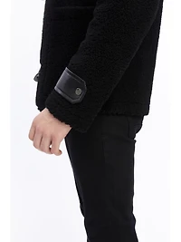 Furniq Uk Men's Leather Shearling Jacket, Black