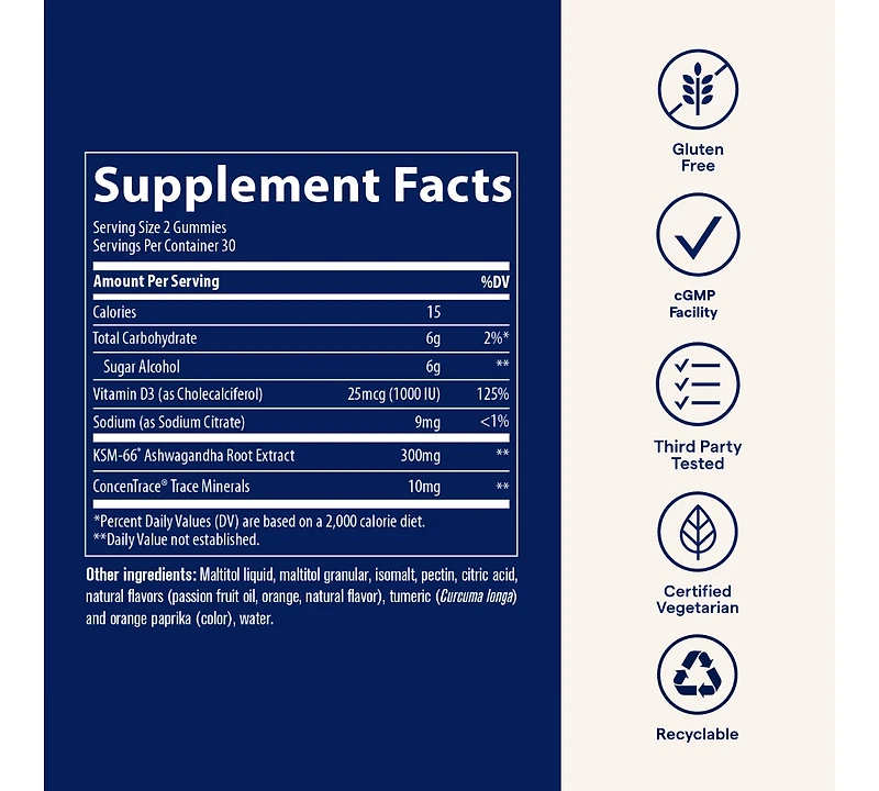 Trace Minerals Ashwagandha Gummies, 300mg - Health Supplement to Support Brain & Immune Health - Relaxation Supplement to Aid Calm & Restful Sleep