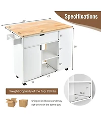 Sugift Drop-Leaf Kitchen Island Cart with Rubber Wood Top