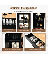 Sugift Drop-Leaf Kitchen Island Cart with Rubber Wood Top