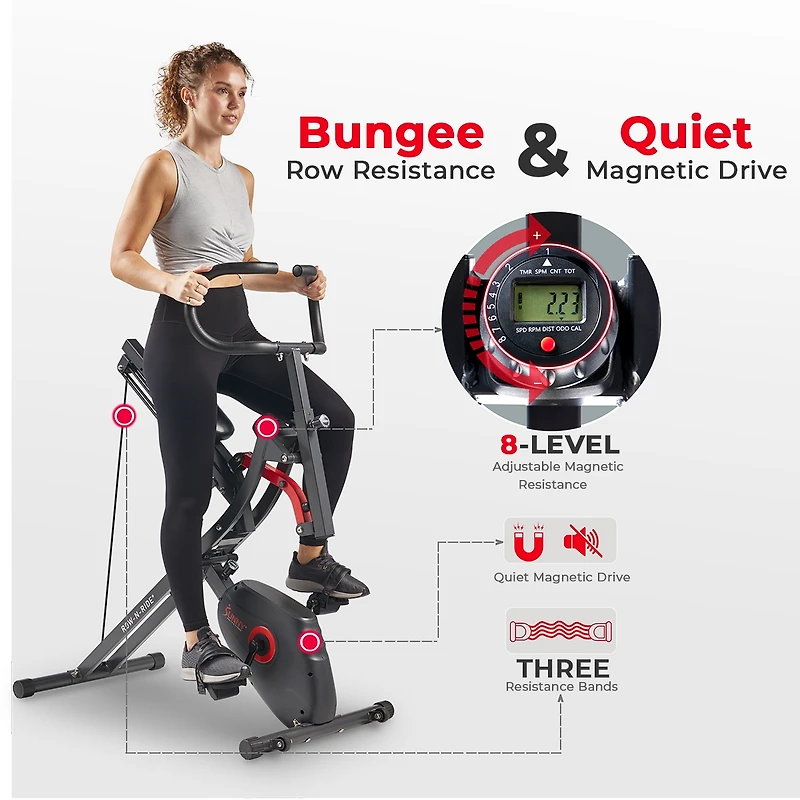 Sunny Health & Fitness Upright Row-n-Ride Bike - 2-in-1 Magnetic Rowing and Cycling Home Fitness Machine