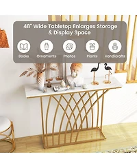 Sugift 48 Inch Gold Console Table with White Faux Marble Tabletop-White