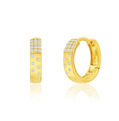Simona Sterling Silver Small Cz & Brushed Hoop Earrings