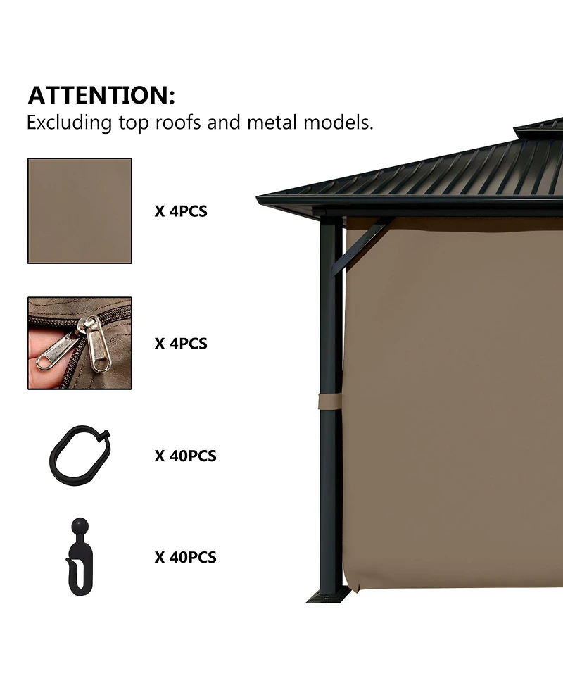 Aoodor Gazebo Curtain Replacement-Universal 4-Panel Sidewalls 10'x10',Patio Privacy Curtains with Double Zipper,Uv Resistant,Perfect for Outdoor Canop