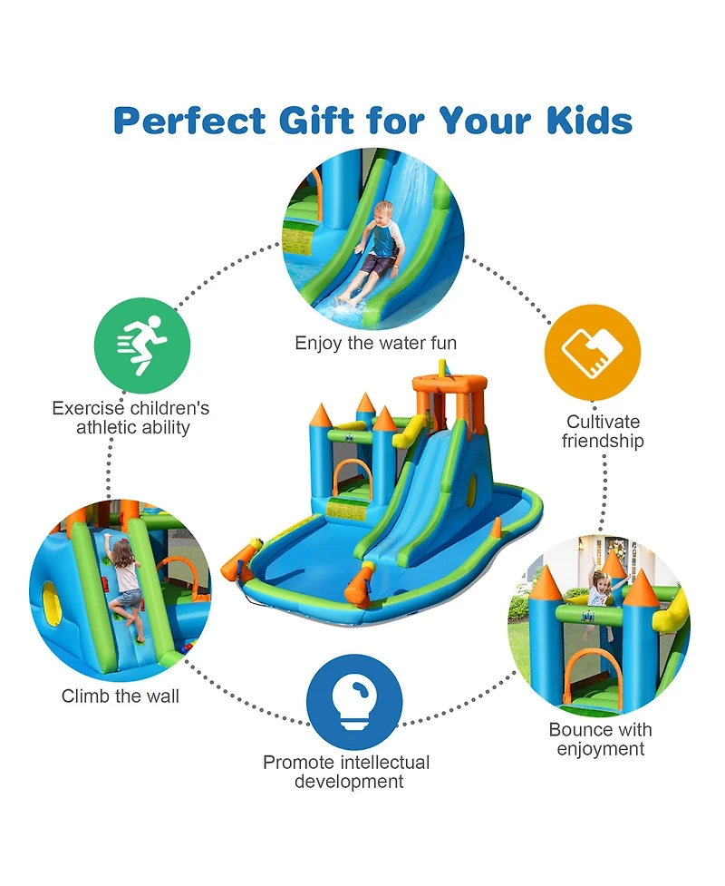 Inflatable Water Slide Kids Bounce House Splash Pool without Blower