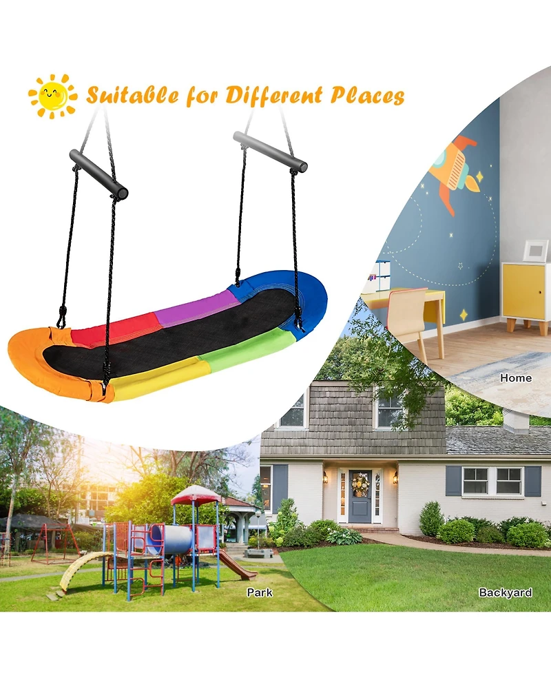 Saucer Tree Swing Surf Kids Outdoor Adjustable Oval Platform Set w/ Handle Green
