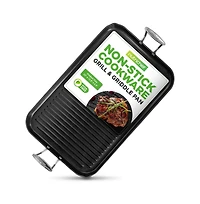 NutriChef Hard-Anodized Nonstick Grill & Griddle - Dishwasher Safe Nonstick Double Burner Grill Cookware, 20 x 13 -inches