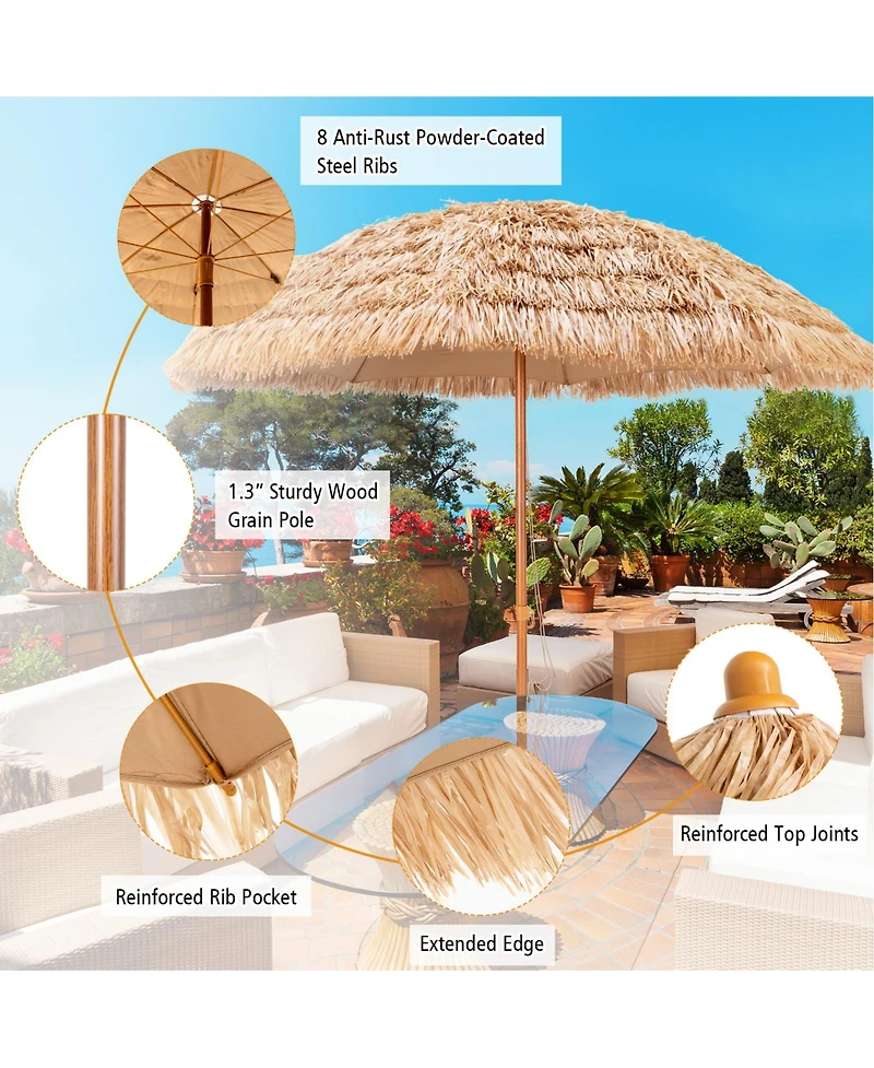 Skonyon 8 Feet Patio Thatched Tiki Umbrella Hawaiian Hula Beach Umbrella