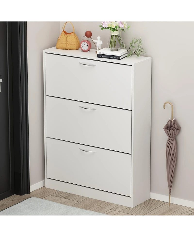 Famapy White Wooden Shoe Storage Cabinet,Simple and Fashion with 3-Drawers