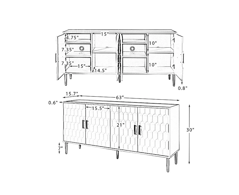 Hulala Home Kaletan Modern 63"Wide Sideboard with Adjustable Shelves