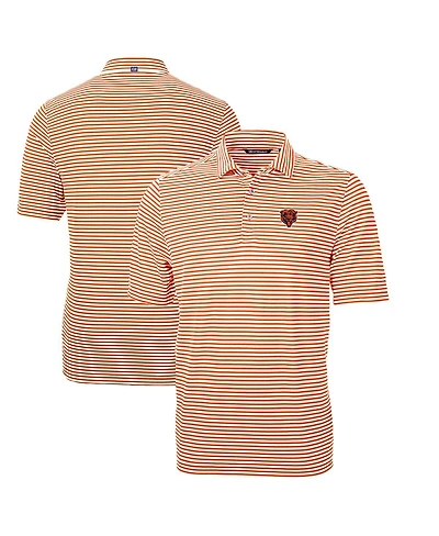 Cutter & Buck Men's Orange Chicago Bears Throwback Logo Virtue Eco Pique Stripe Polo