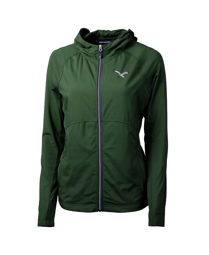 Cutter & Buck Women's Hunter Green Philadelphia Eagles Gridiron Classics Logo Adapt Eco Knit Hybrid Full-Zip Hoodie