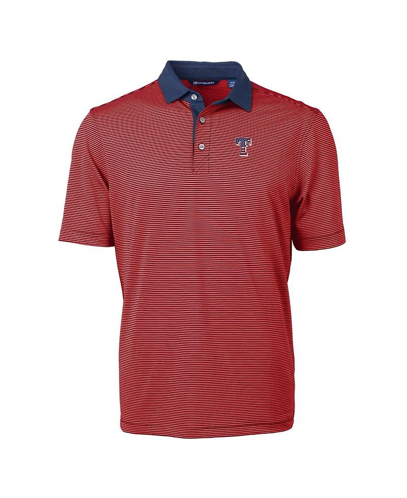 Cutter & Buck Men's Red Texas Rangers Americana Logo Virtue Eco Pique Stripe Polo