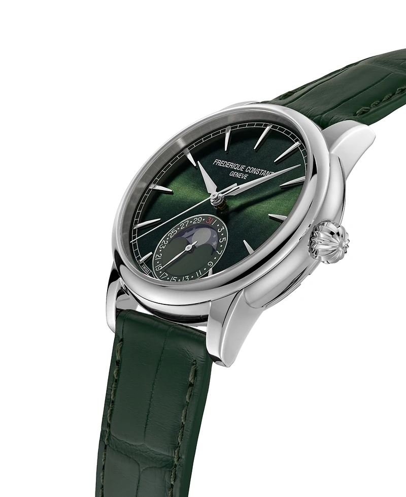 Frederique Constant Men's Swiss Automatic Classic Moonphase Date Manufacture Green Leather Strap Watch 40mm