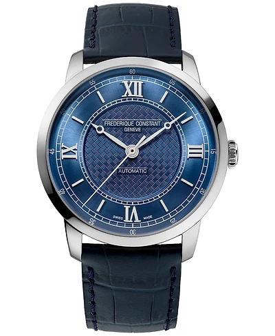 Frederique Constant Men's Swiss Automatic Classics Premiere Blue Leather Strap Watch 39mm