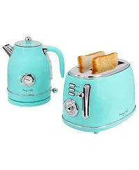 MegaChef 1.7 Quart Electric Tea Kettle and 2 Slice Toaster Combo in Matt Cream
