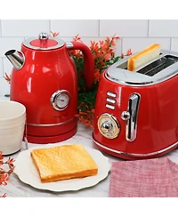 MegaChef 1.7 Quart Electric Tea Kettle and 2 Slice Toaster Combo Matt Cream