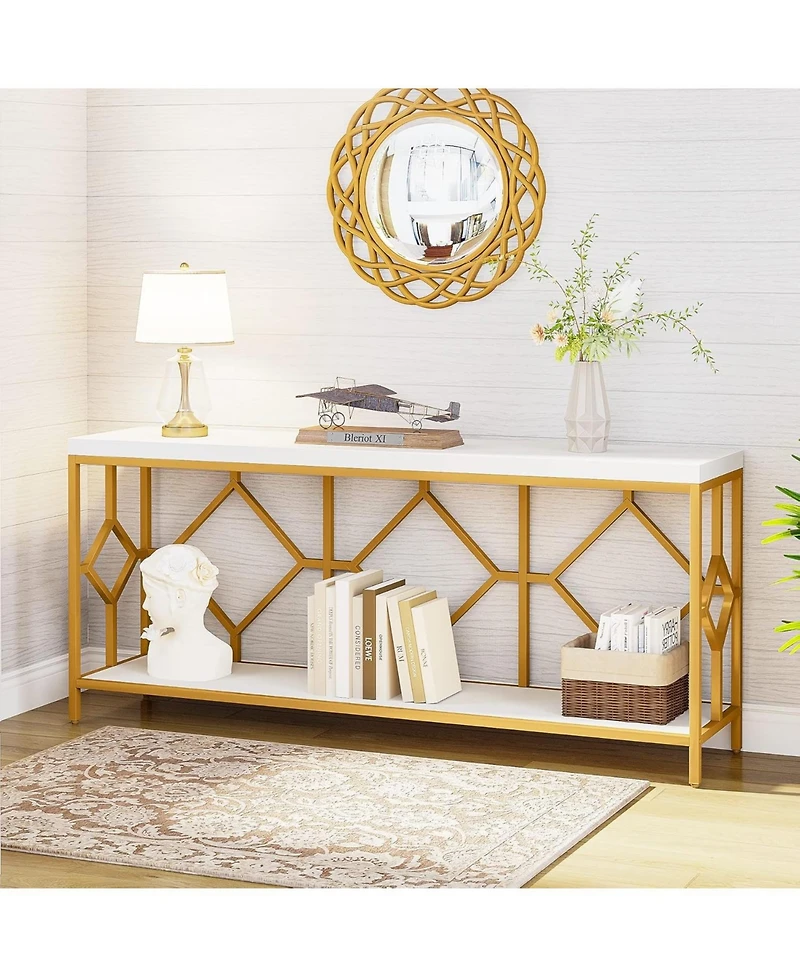 Tribesigns 71 Inch Extra Long Sofa Table, Narrow Long Sofa Console Tables Behind Couch Table with Open Storage Shelf