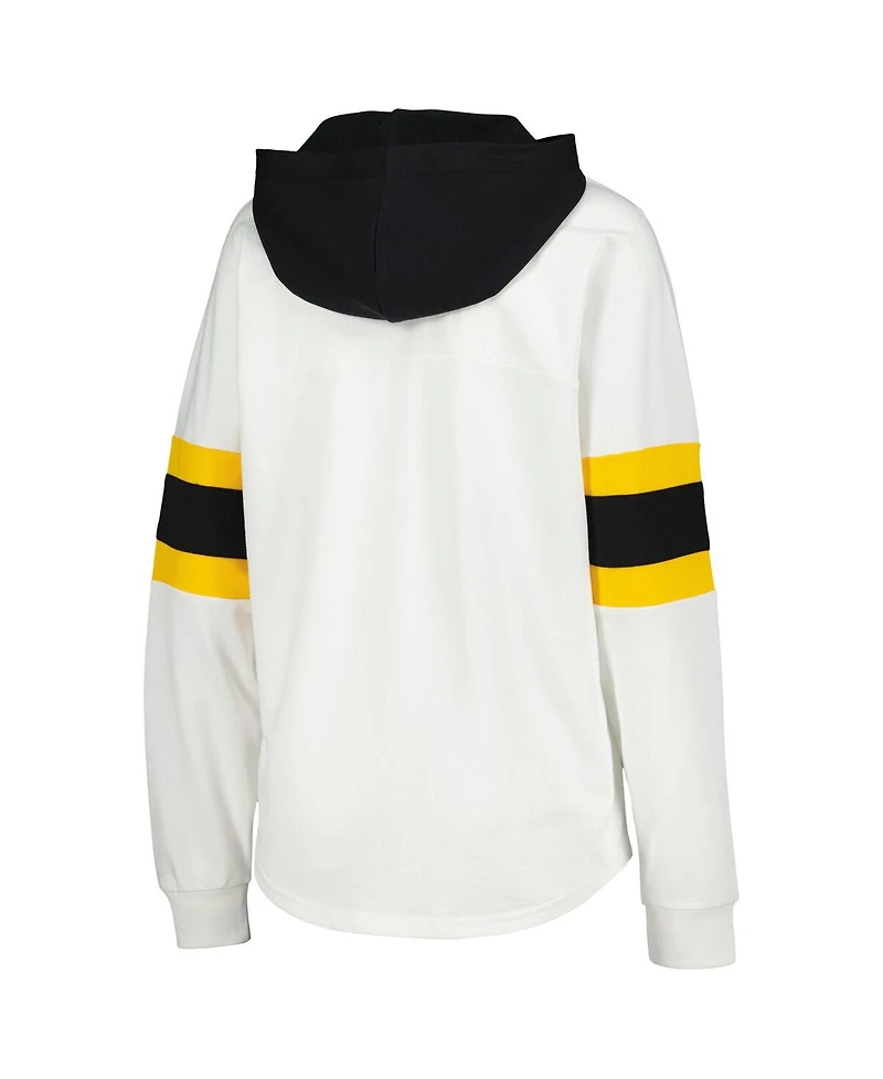 G-iii 4Her by Carl Banks Women's White/Black Pittsburgh Penguins Goal Zone Long Sleeve Lace-Up Hoodie T-Shirt