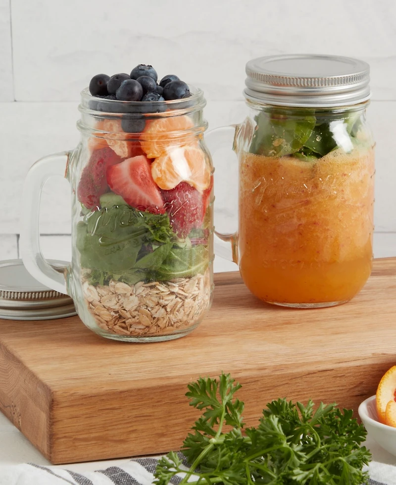 Mason Craft & More 4 Piece Glass Jars with Handles and Lids