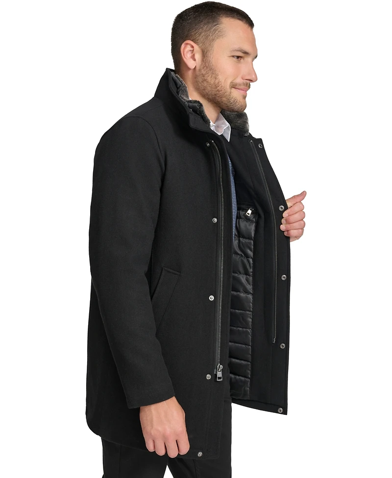Calvin Klein Men's Urban Walker Coat with Detachable Faux Rabbit Fur at Interior Collar
