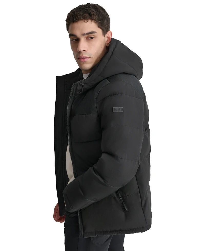 Dkny Men's Mixed-Media Puffer Coat, Created for Macy's