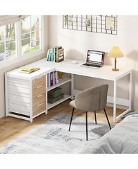 Tribesigns L Shaped Computer Desk with Storage Drawers, 59 inch Corner Desk with Shelves, Reversible L-Shaped Office Desk Study Writing Table Workstat