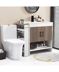Sugift Rolling Kitchen Slim Storage Cart Mobile Shelving Organizer with Handle