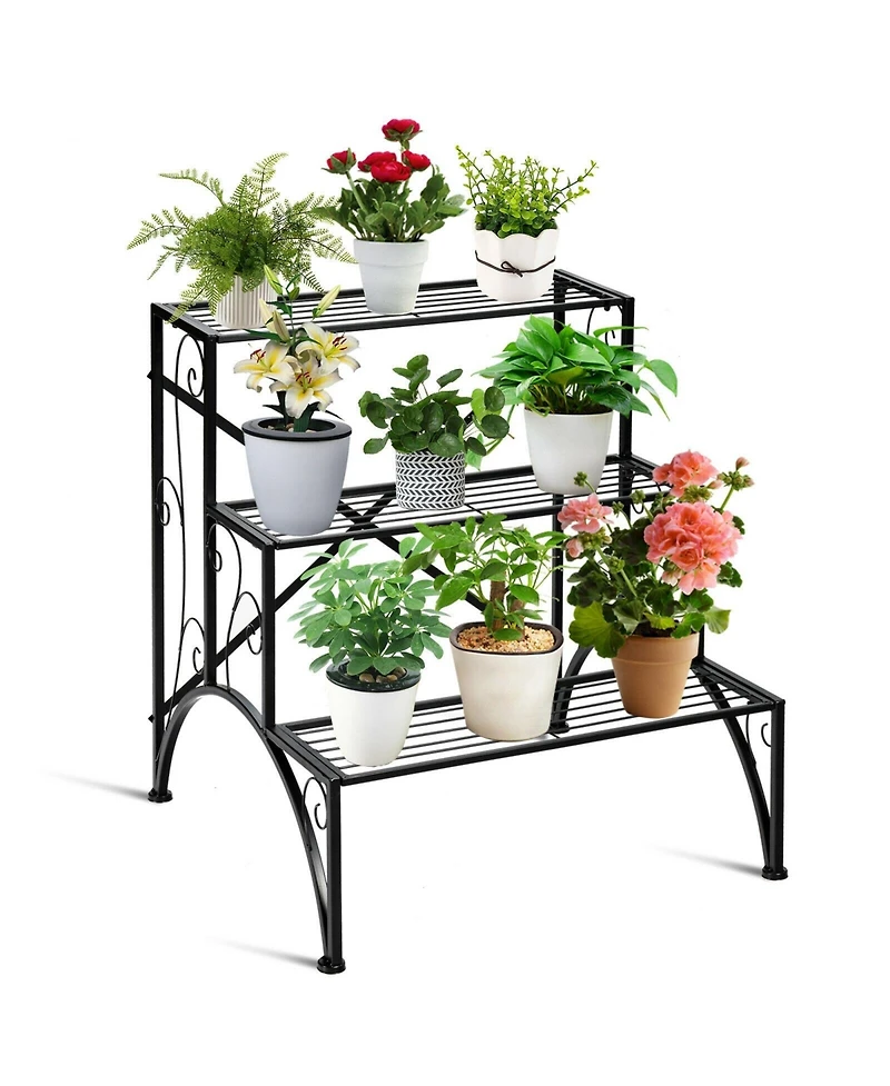 Sugift 3-Tier Metal Plant Rack Garden Shelf in Stair Style