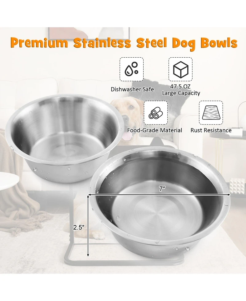 Inolait Dog Bowl Stand with 2 Stainless Steel Food Water Bowls