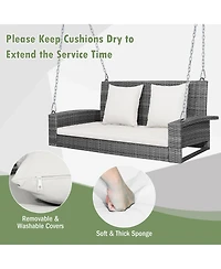 2-Person Patio Pe Wicker Hanging Porch Swing Bench Chair Cushion 800lbs
