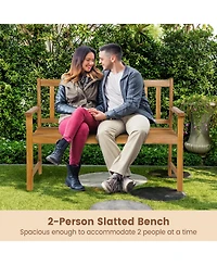 2-Person Outdoor Acacia Wood Bench with Backrest