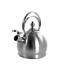 MegaChef 2.8 Quart Round Stovetop Whistling Kettle in Brushed Silver