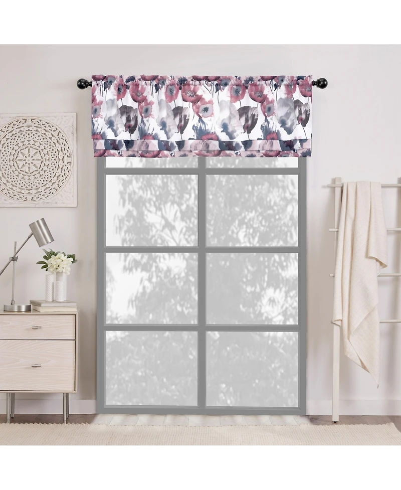 Kate Aurora Garden Chic Watercolor Poppy Field Floral Rod Pocket Valance