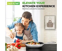 NutriChef 12'' Durable Wok with Side Handle - Triply Stainless Steel Cookware, Dakin Etching Non-Stick Coating Inside and Outside