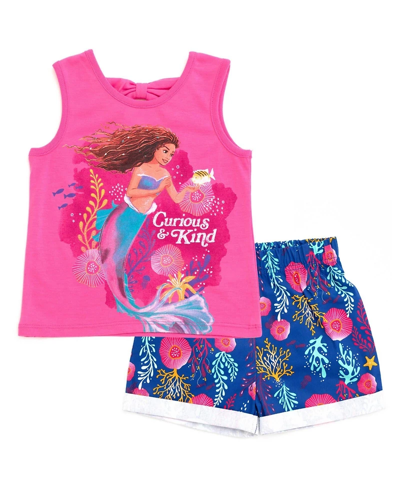 Disney Toddler Girls Princess Ariel Mermaid Live Action Movie Tank Top and Twill Shorts Outfit Set to