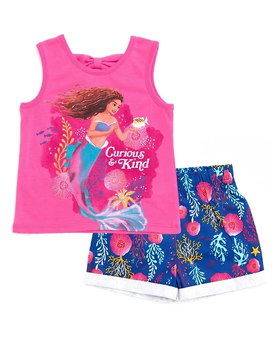 Disney Toddler Girls Princess Ariel Mermaid Live Action Movie Tank Top and Twill Shorts Outfit Set to